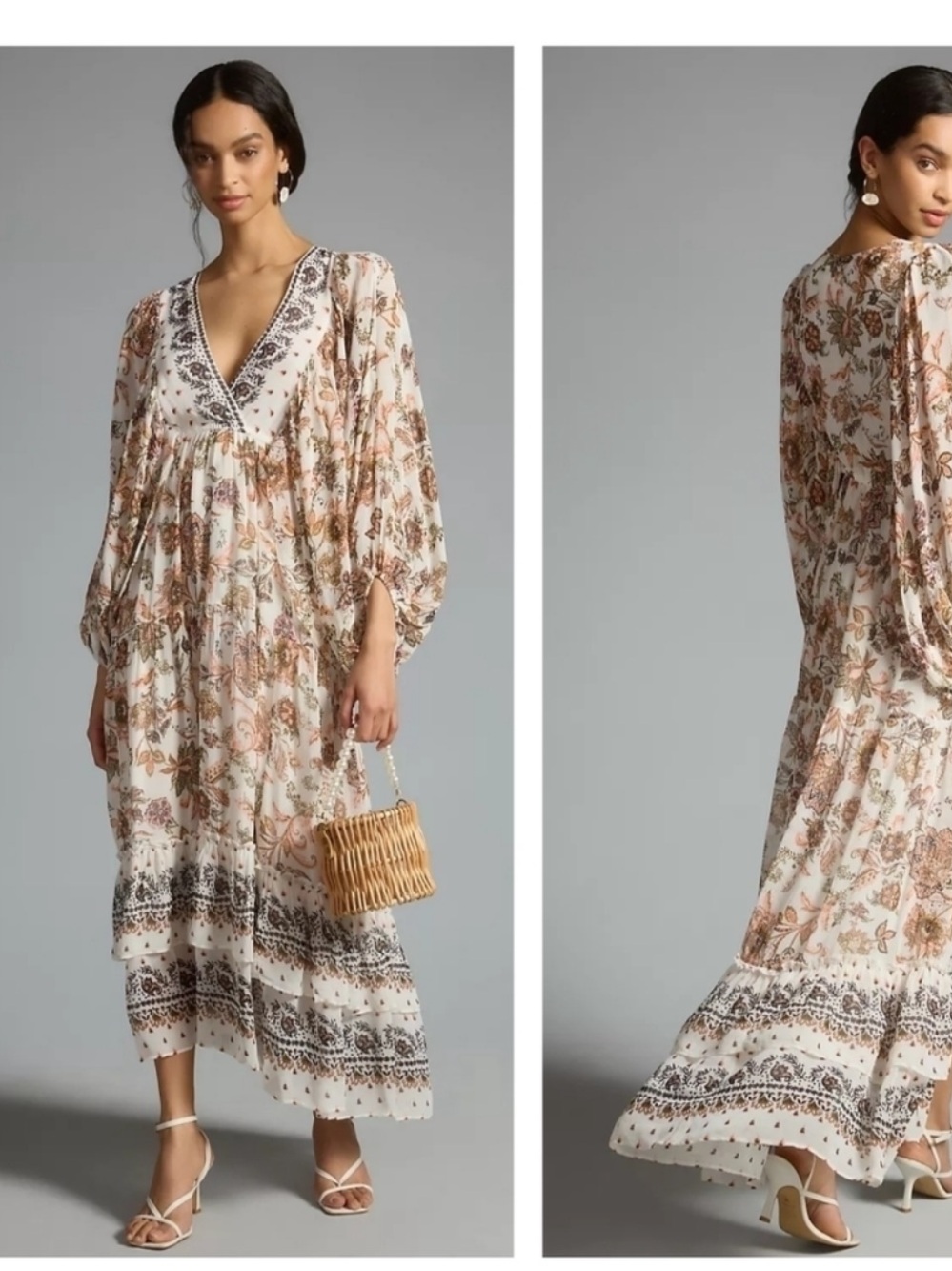 Anthropologie ruffled boho folk pockets flowy floral Maxi Dress